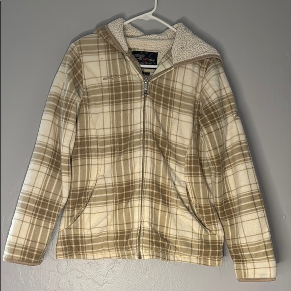 ZeroXposur Cream and Brown Jean Jacket with Cozy Hood - Picture 1 of 9